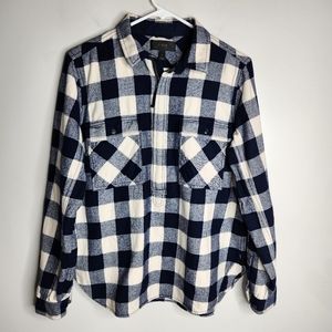 J.Crew Navy Cream Buffalo Check Wool Blend Shacket / Pullover, Size M